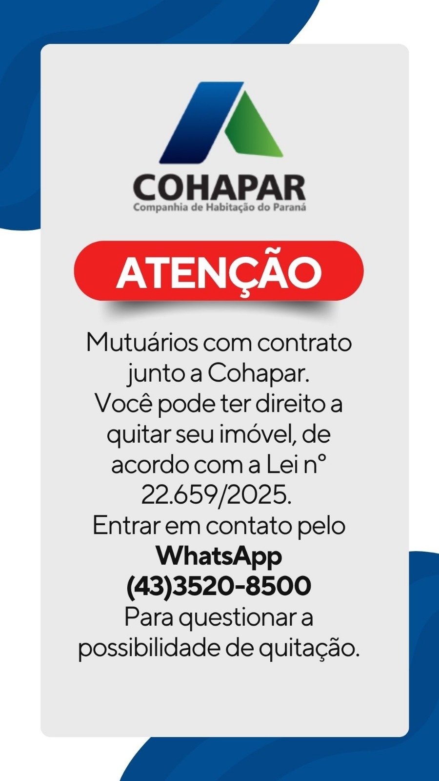 ATENÇÃO, MUTUÁRIOS DA COHAPAR!
